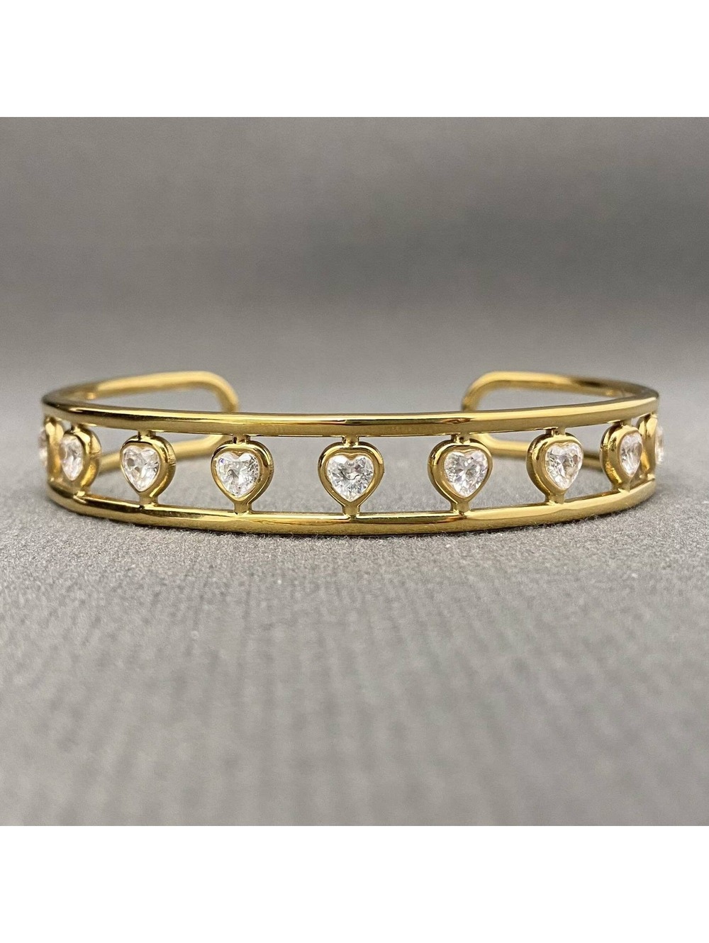 Heart Star Round Zircon 18K Gold Plated Stainless Steel Cuff